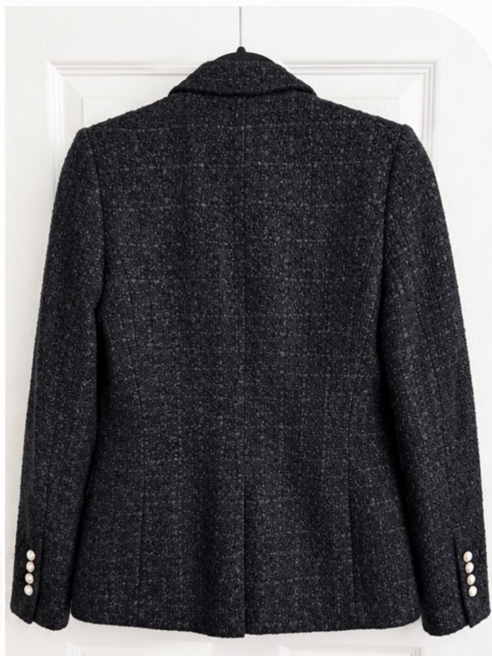 Ann Taylor Black Tweed Double-Breasted Blazer with Pearl Buttons - Picture 3 of 3